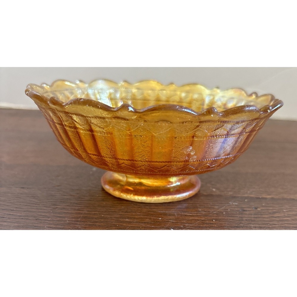 Fenton Carnival Glass Iridescent Marigold Footed Bowl